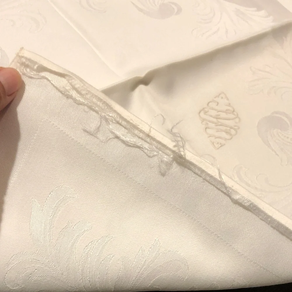 Embroidered White Damask Napkins - Set of 12